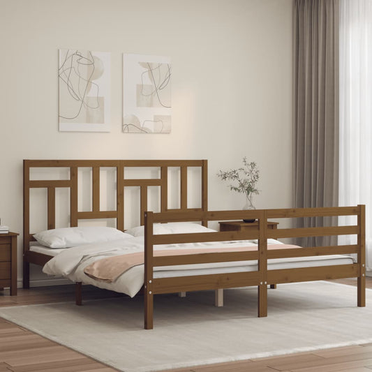 vidaXL Bed Frame with Headboard Honey Brown King Size Solid Wood