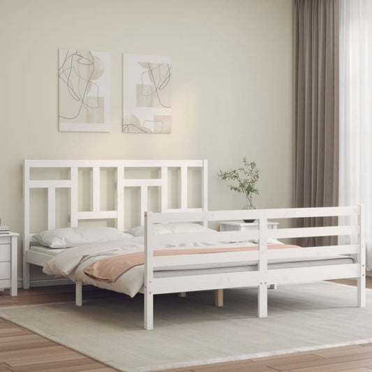 vidaXL Bed Frame with Headboard White 160x200 cm Solid Wood