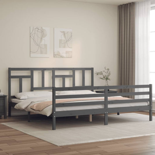 vidaXL Bed Frame with Headboard Grey Super King Size Solid Wood