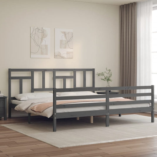 vidaXL Bed Frame with Headboard Grey 200x200 cm Solid Wood