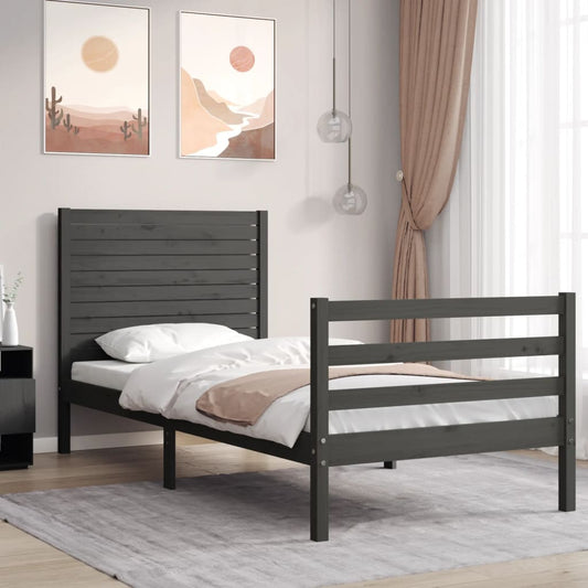vidaXL Bed Frame with Headboard Grey Single Solid Wood