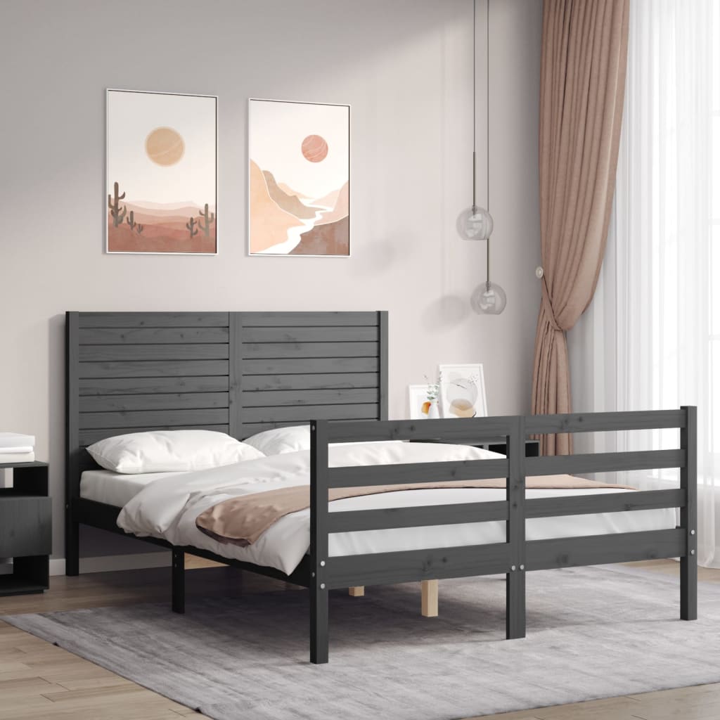 vidaXL Bed Frame with Headboard Grey Small Double Solid Wood