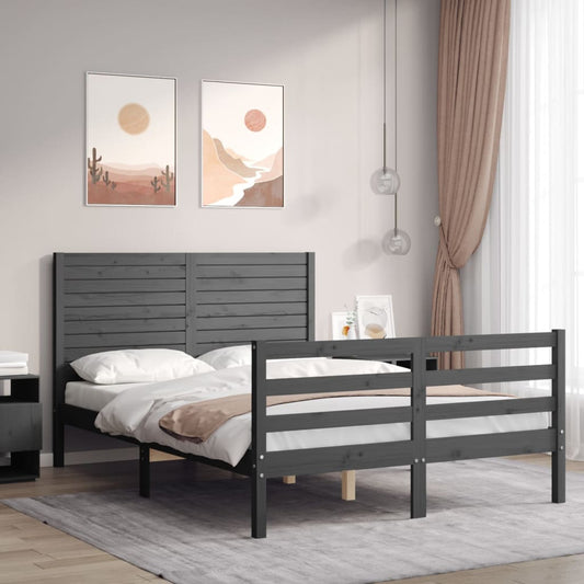 vidaXL Bed Frame with Headboard Grey Small Double Solid Wood