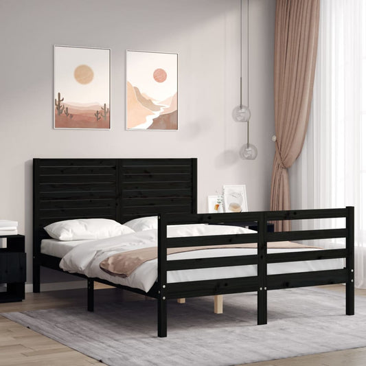 vidaXL Bed Frame with Headboard Black 140x190 cm Solid Wood