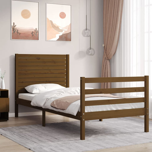 vidaXL Bed Frame with Headboard Honey Brown 90x200 cm Solid Wood