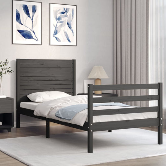 vidaXL Bed Frame with Headboard Grey 100x200 cm Solid Wood