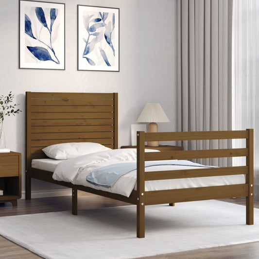vidaXL Bed Frame with Headboard Honey Brown 100x200 cm Solid Wood