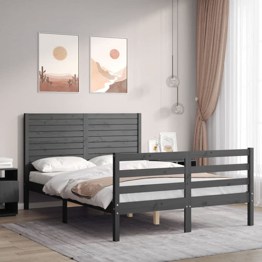 vidaXL Bed Frame with Headboard Grey 120x200 cm Solid Wood
