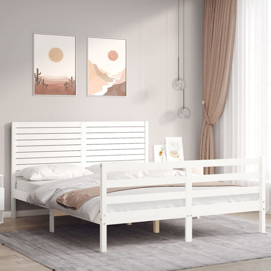 vidaXL Bed Frame with Headboard White 160x200 cm Solid Wood