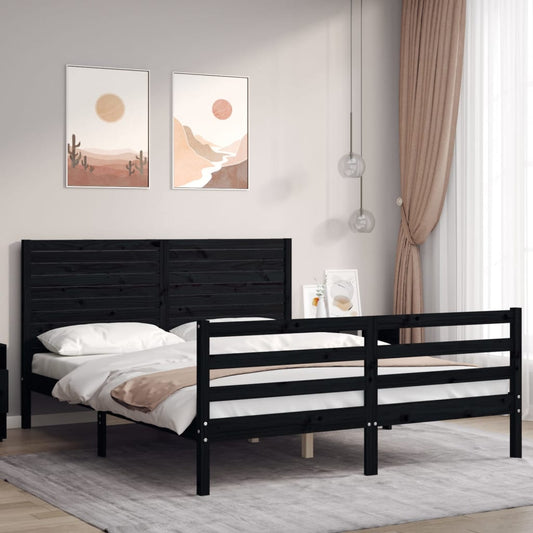vidaXL Bed Frame with Headboard Black 160x200 cm Solid Wood