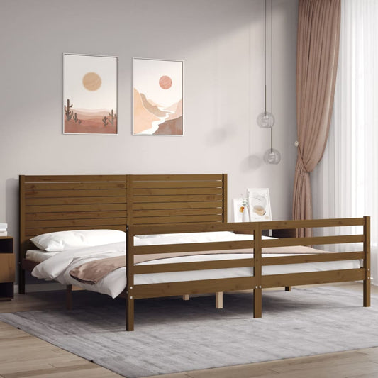 vidaXL Bed Frame with Headboard Honey Brown 200x200 cm Solid Wood
