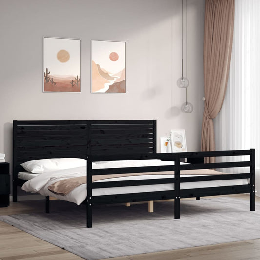 vidaXL Bed Frame with Headboard Black 200x200 cm Solid Wood