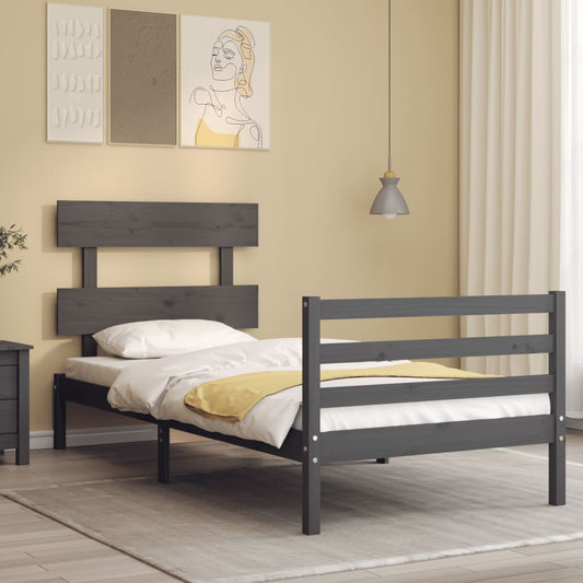 vidaXL Bed Frame with Headboard Grey Single Solid Wood