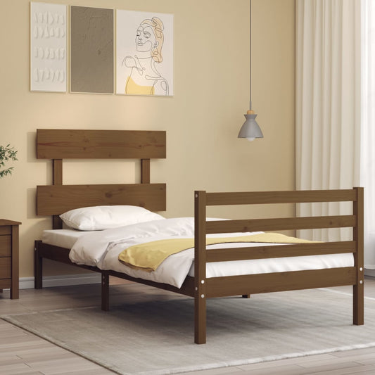 vidaXL Bed Frame with Headboard Honey Brown Single Solid Wood
