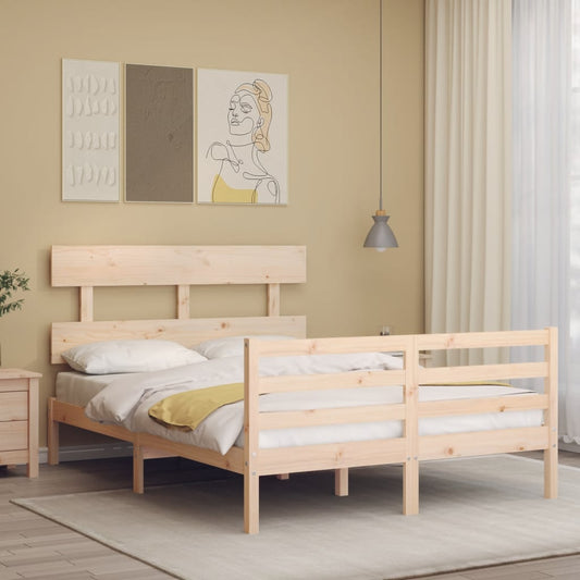 vidaXL Bed Frame with Headboard Small Double Solid Wood