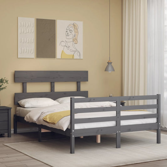 vidaXL Bed Frame with Headboard Grey Small Double Solid Wood