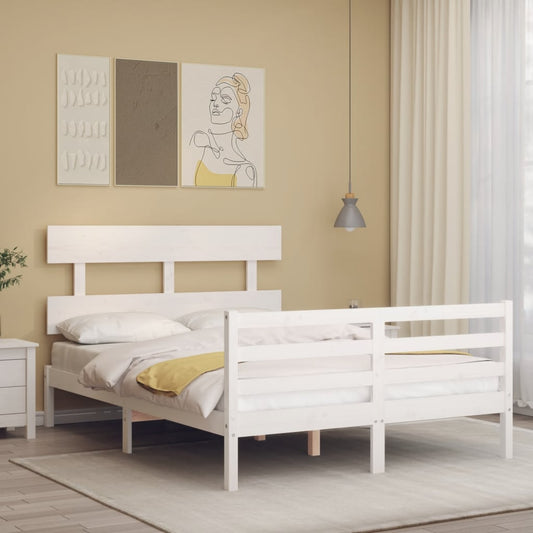 vidaXL Bed Frame with Headboard White Double Solid Wood