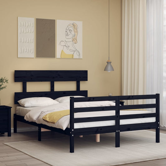 vidaXL Bed Frame with Headboard Black 140x190 cm Solid Wood