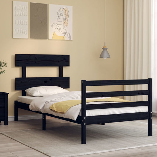 vidaXL Bed Frame with Headboard Black 90x200 cm Solid Wood