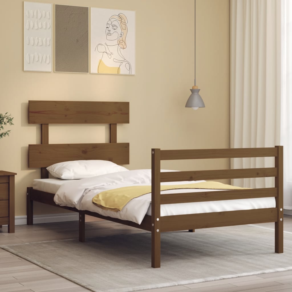 vidaXL Bed Frame with Headboard Honey Brown 100x200 cm Solid Wood