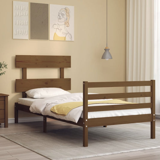 vidaXL Bed Frame with Headboard Honey Brown 100x200 cm Solid Wood