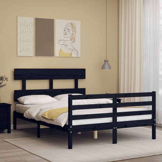 vidaXL Bed Frame with Headboard Black 120x200 cm Solid Wood