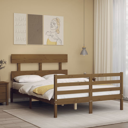 vidaXL Bed Frame with Headboard Honey Brown 140x200 cm Solid Wood