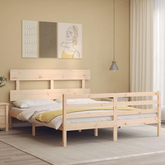 vidaXL Bed Frame with Headboard King Size Solid Wood