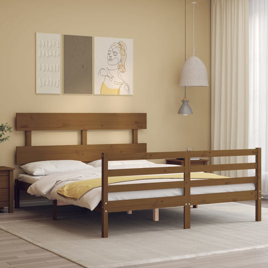vidaXL Bed Frame with Headboard Honey Brown King Size Solid Wood