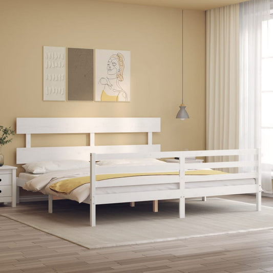 vidaXL Bed Frame with Headboard White Super King Size Solid Wood