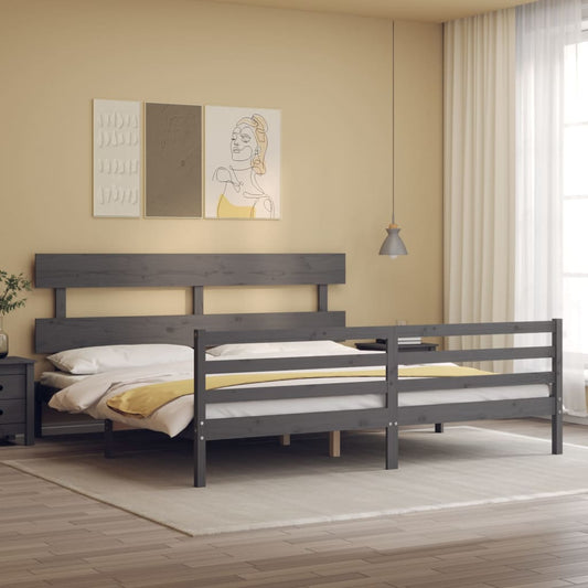 vidaXL Bed Frame with Headboard Grey Super King Size Solid Wood
