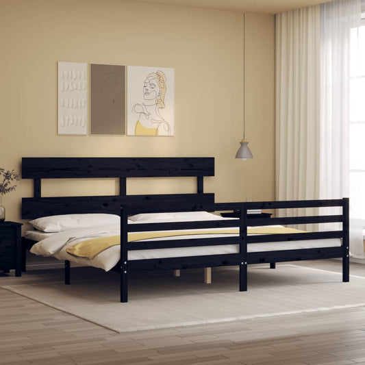 vidaXL Bed Frame with Headboard Black 200x200 cm Solid Wood