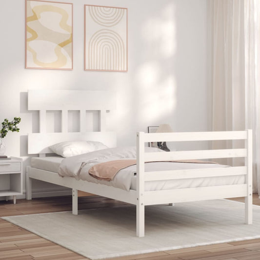 vidaXL Bed Frame with Headboard White Single Solid Wood
