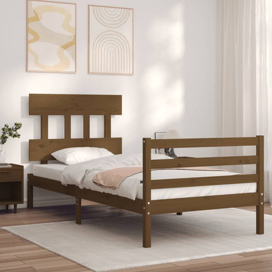 vidaXL Bed Frame with Headboard Honey Brown Single Solid Wood