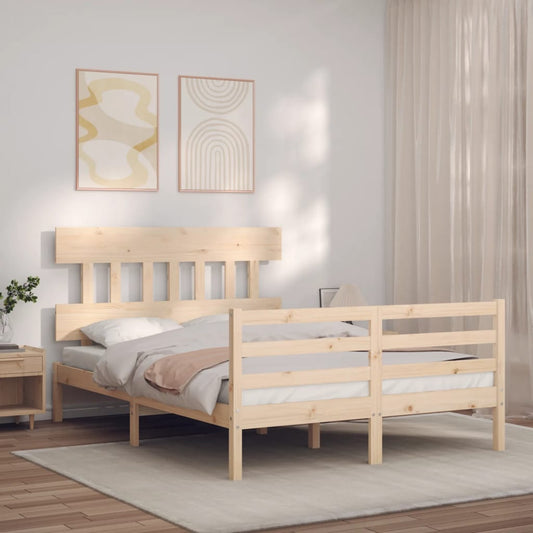 vidaXL Bed Frame with Headboard Small Double Solid Wood