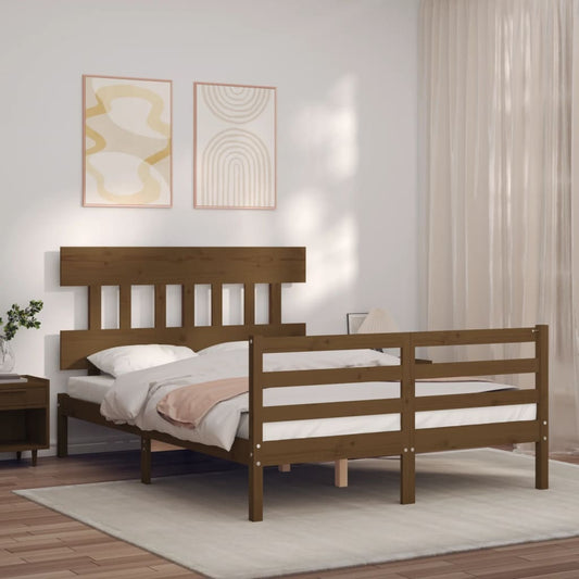 vidaXL Bed Frame with Headboard Honey Brown Small Double Solid Wood