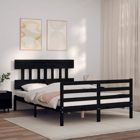 vidaXL Bed Frame with Headboard Black Small Double Solid Wood