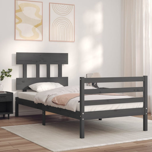 vidaXL Bed Frame with Headboard Grey 90x200 cm Solid Wood