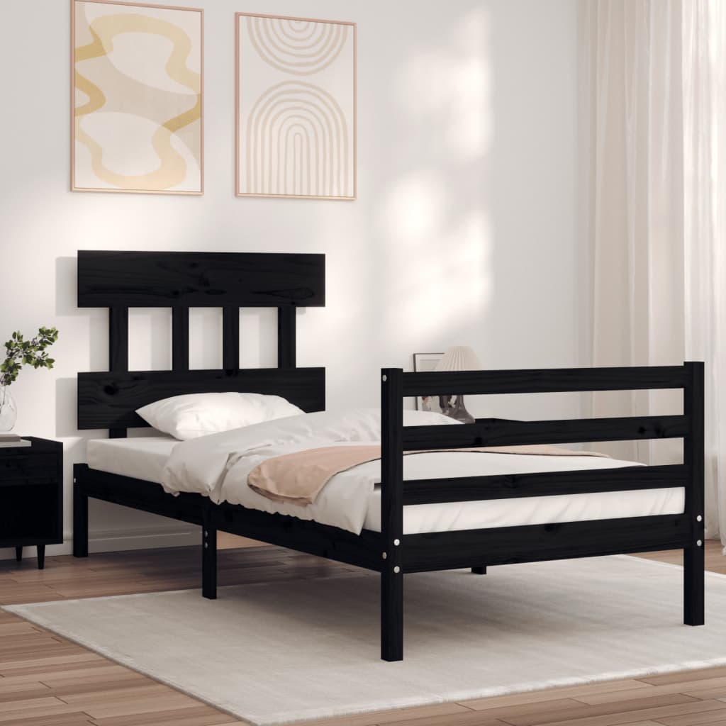 vidaXL Bed Frame with Headboard Black 90x200 cm Solid Wood