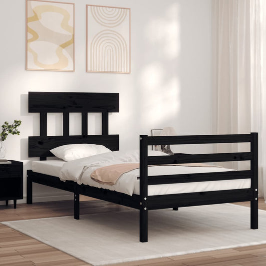 vidaXL Bed Frame with Headboard Black 90x200 cm Solid Wood