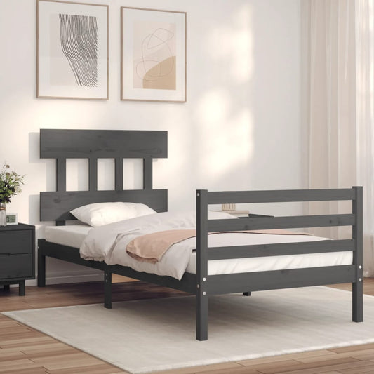 vidaXL Bed Frame with Headboard Grey 100x200 cm Solid Wood