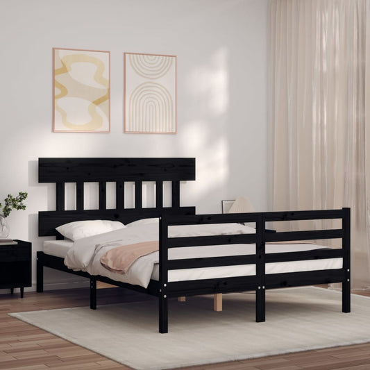 vidaXL Bed Frame with Headboard Black 120x200 cm Solid Wood