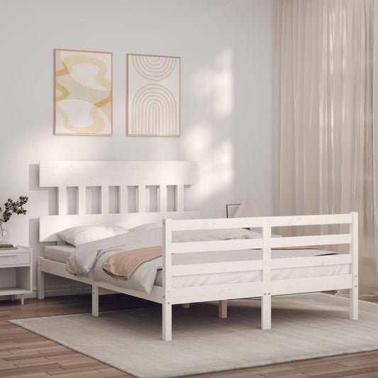 vidaXL Bed Frame with Headboard White 140x200 cm Solid Wood