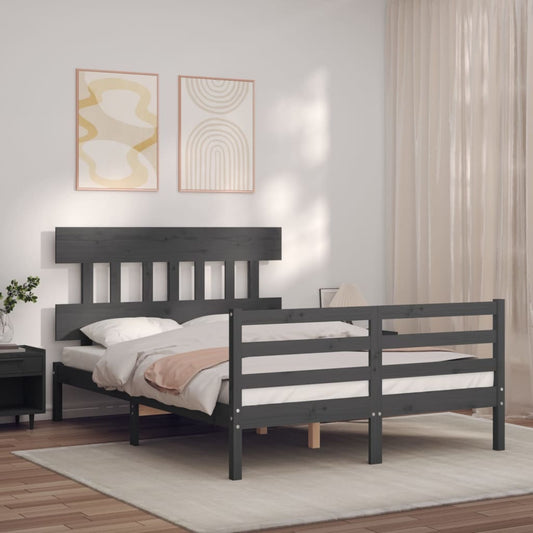 vidaXL Bed Frame with Headboard Grey 140x200 cm Solid Wood