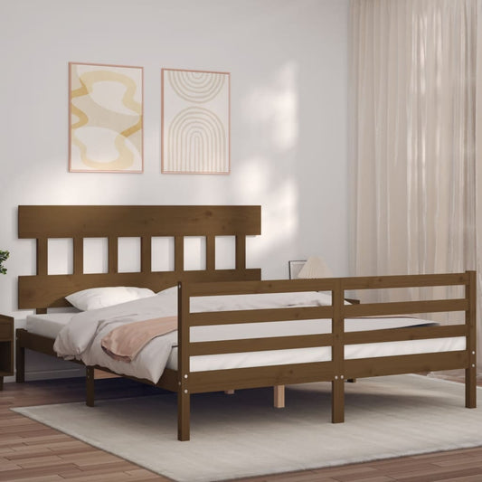 vidaXL Bed Frame with Headboard Honey Brown King Size Solid Wood