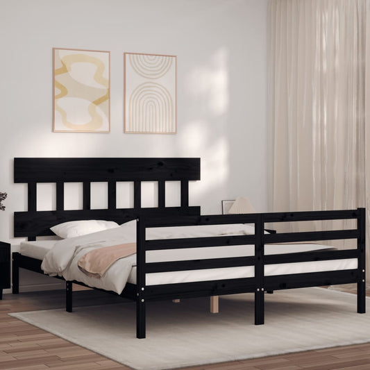 vidaXL Bed Frame with Headboard Black 160x200 cm Solid Wood