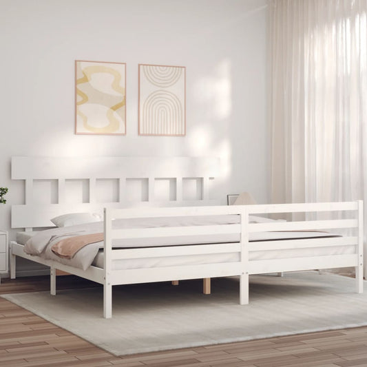 vidaXL Bed Frame with Headboard White Super King Size Solid Wood