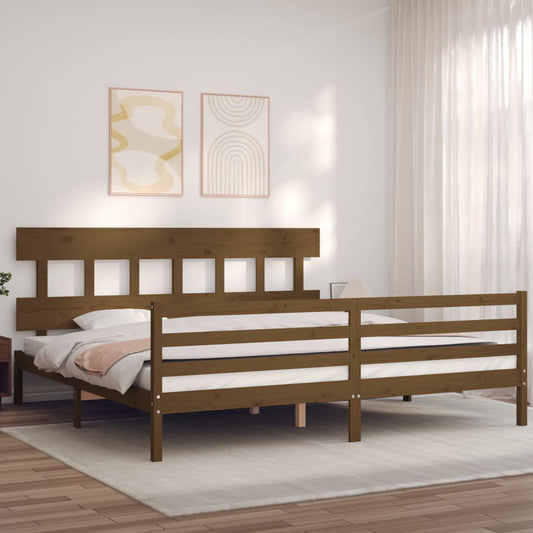 vidaXL Bed Frame with Headboard Honey Brown Super King Size Solid Wood