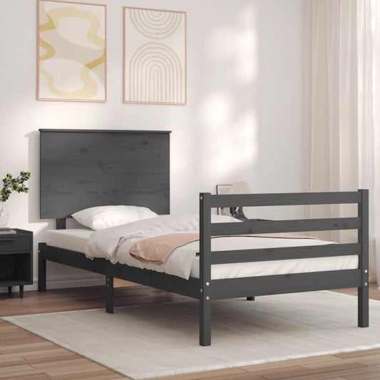 vidaXL Bed Frame with Headboard Grey Single Solid Wood
