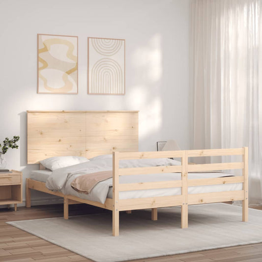 vidaXL Bed Frame with Headboard Small Double Solid Wood
